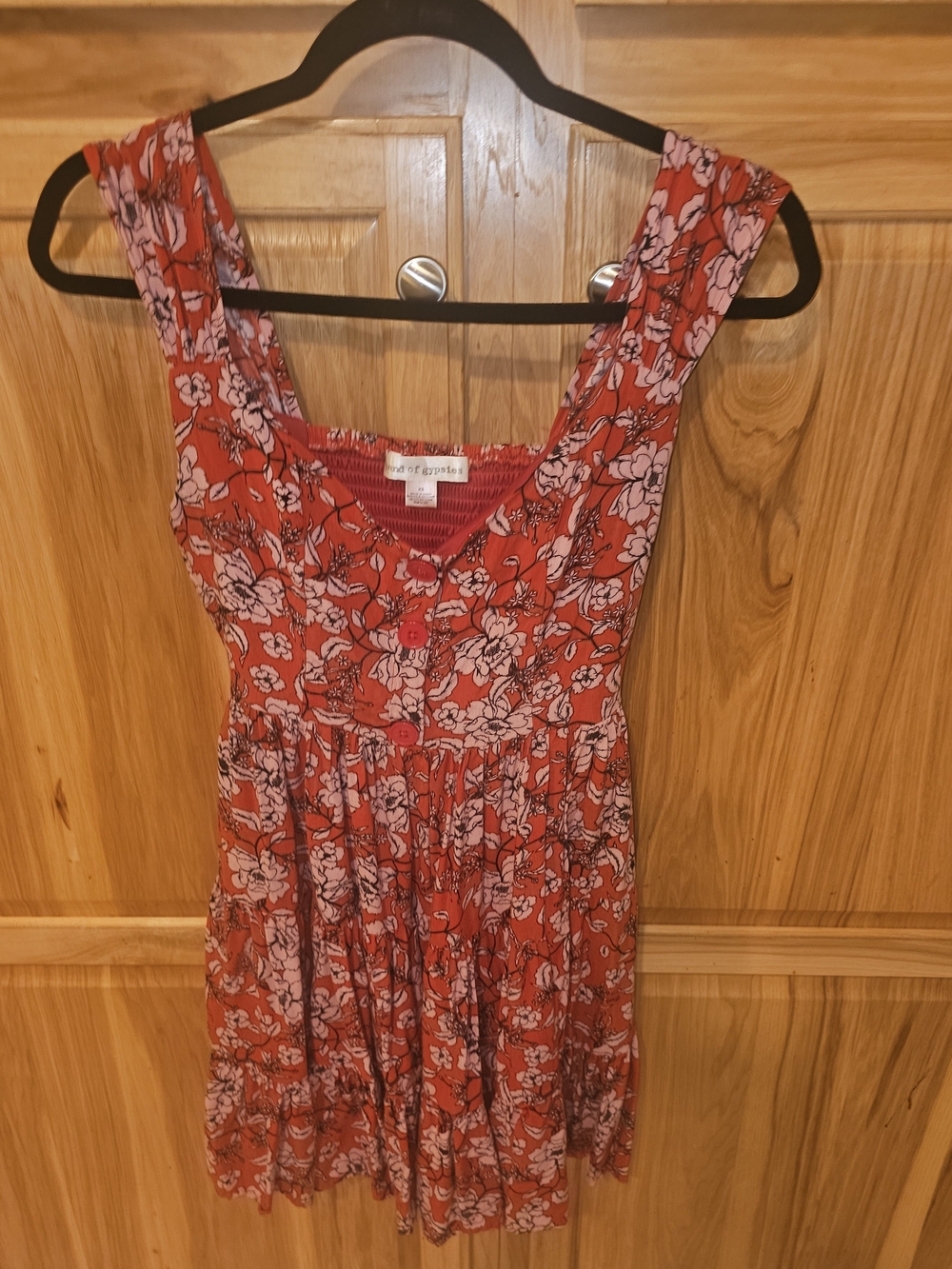 Band of Gypsies Red and Pink Floral Button-Front Mini Dress